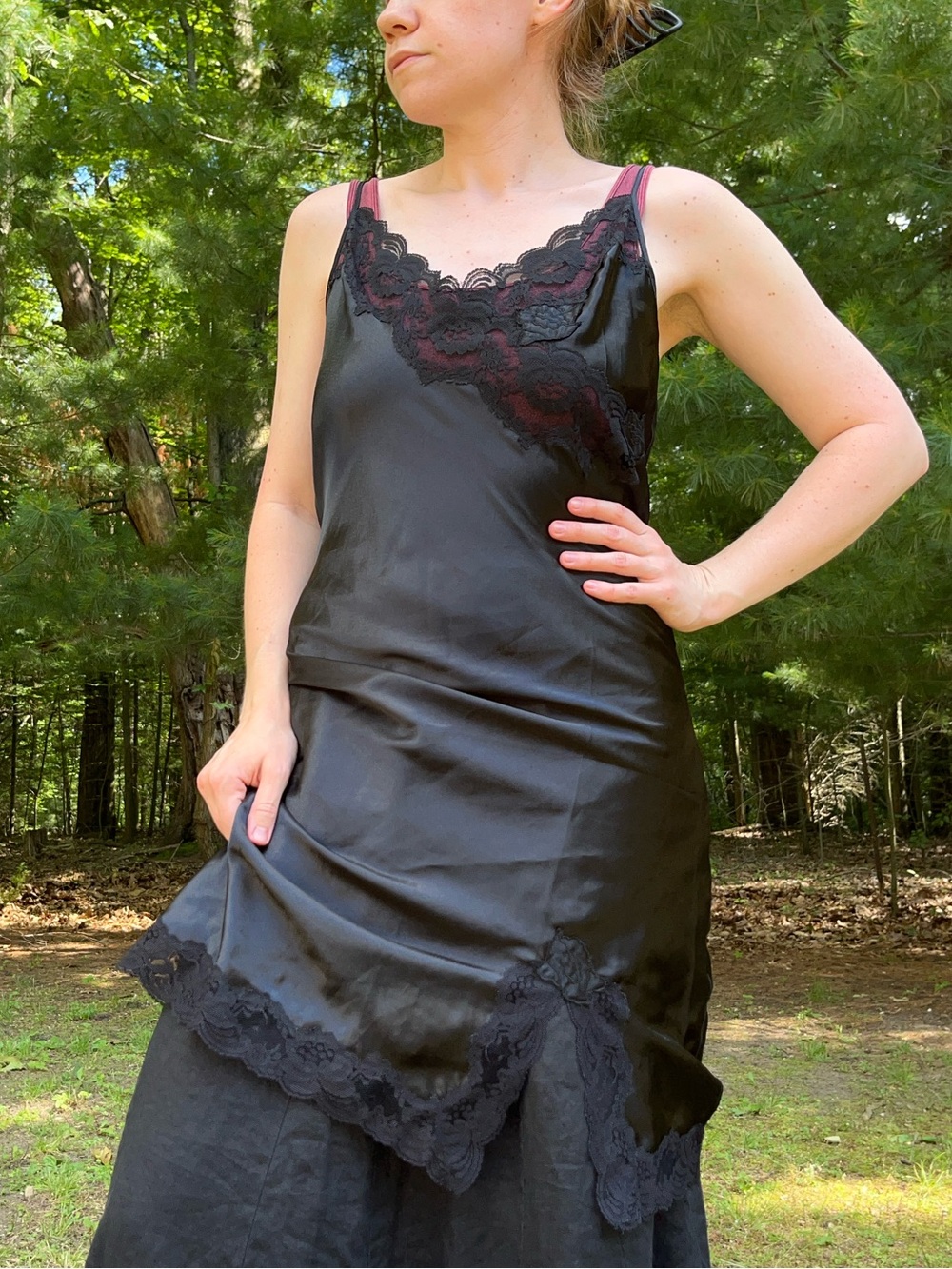 90s Victoria’s Secret Gold Label Black Midi Slip Dress Lace Trim Size M Lingerie - Picture 6 of 15
